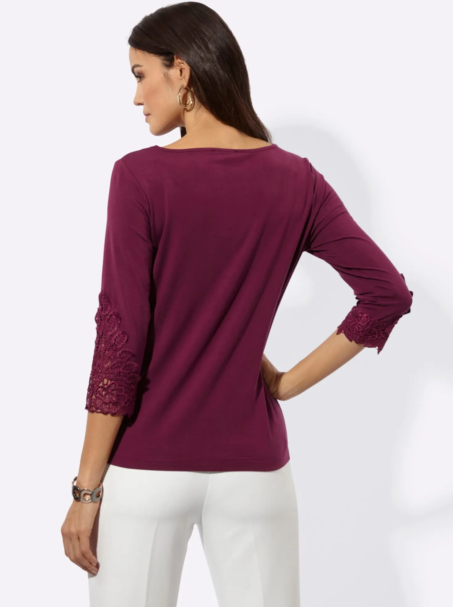 3/4-Arm-Shirt mit Spitzen-Akzenten