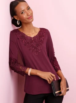 3/4-Arm-Shirt mit Spitzen-Akzenten
