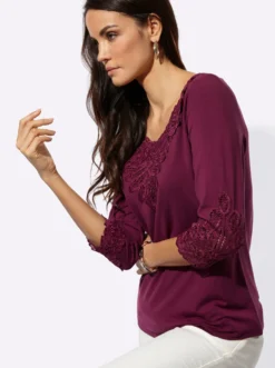 3/4-Arm-Shirt mit Spitzen-Akzenten