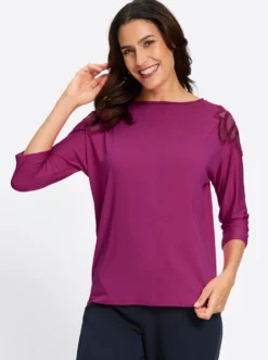 3/4-Arm-Shirt mit Spitzeneinsatz an der Schulter