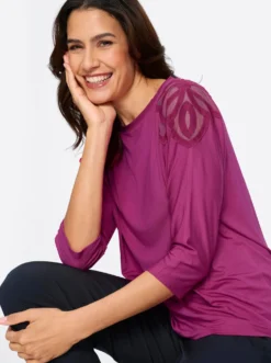 3/4-Arm-Shirt mit Spitzeneinsatz an der Schulter