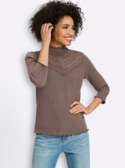 3/4-Arm-Shirt mit Spitzeneinsatz