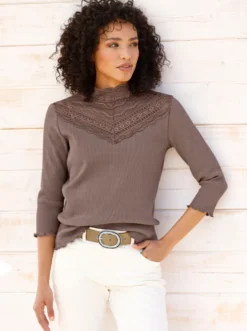 3/4-Arm-Shirt mit Spitzeneinsatz
