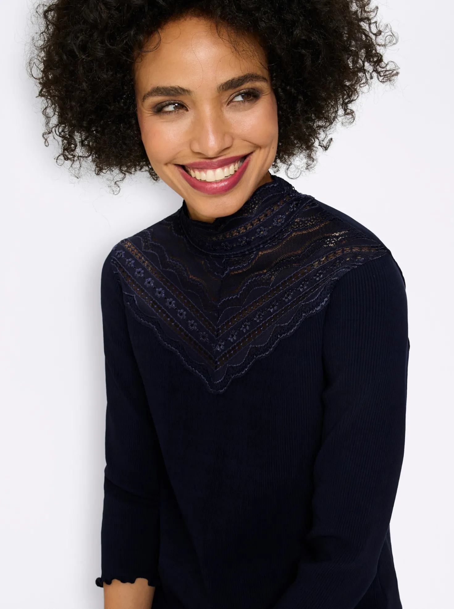 3/4-Arm-Shirt mit Spitzeneinsatz