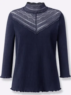 3/4-Arm-Shirt mit Spitzeneinsatz