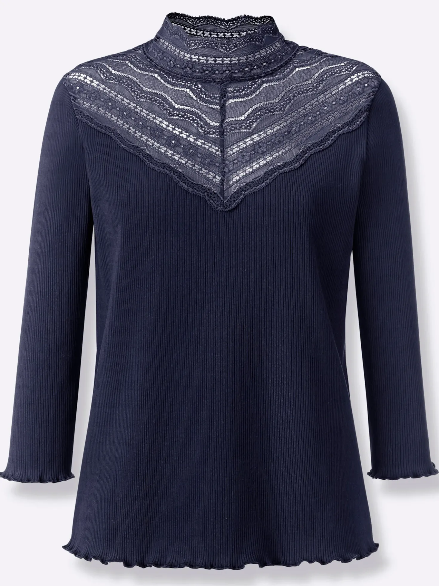 3/4-Arm-Shirt mit Spitzeneinsatz