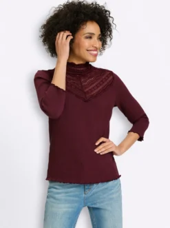 3/4-Arm-Shirt mit Spitzeneinsatz