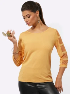 3/4-Arm-Shirt mit transparenten Einsätzen