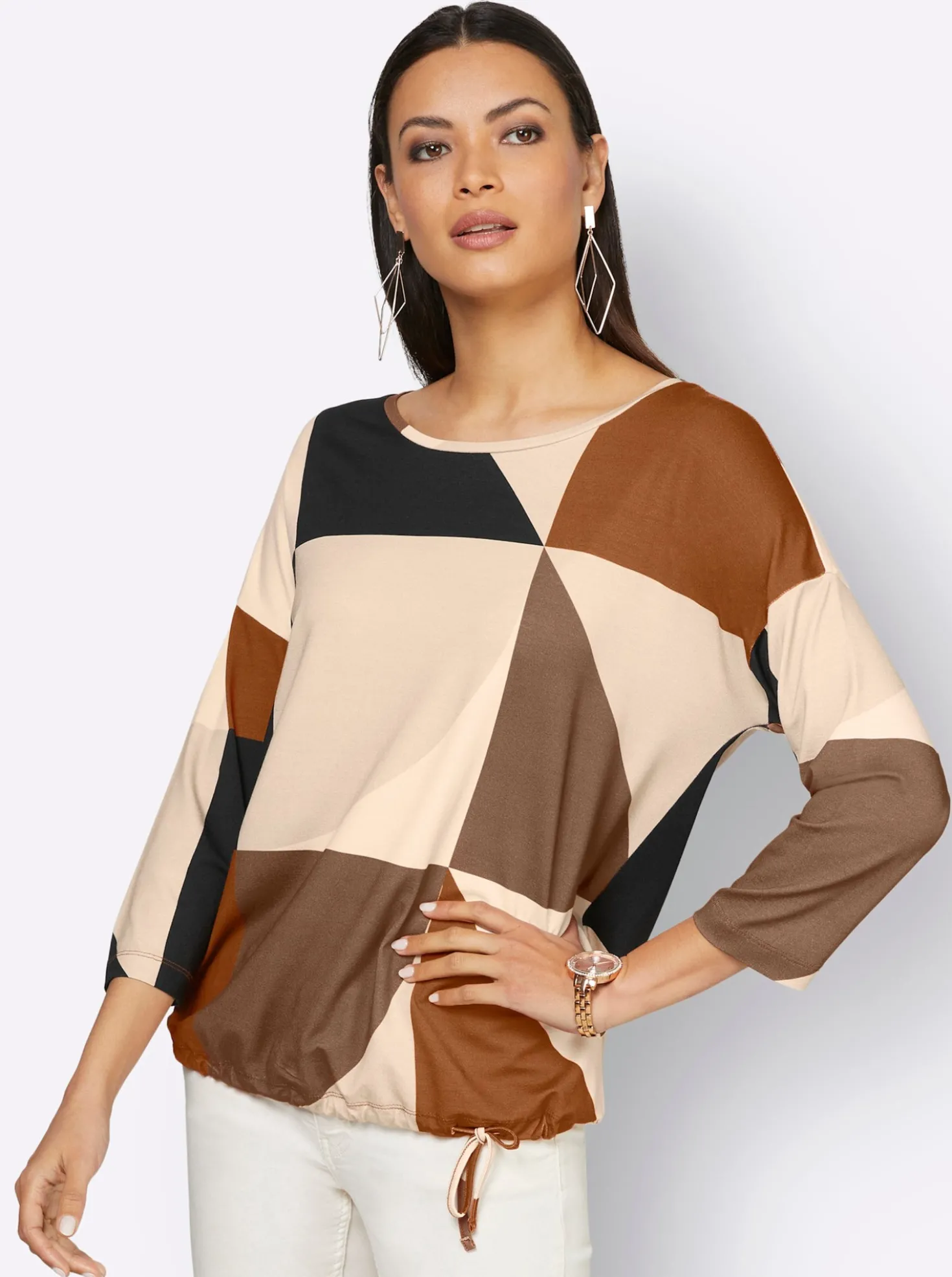 3/4-Arm-Shirt mit Tunnelzug am Saum