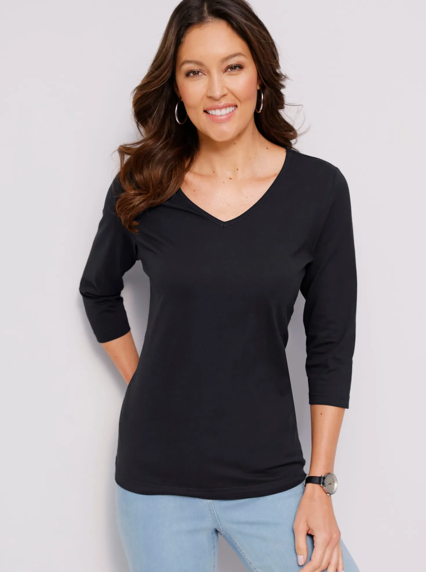 3/4-Arm-Shirt mit V-Ausschnitt