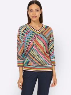 3/4-Arm-Shirt mit V-Ausschnitt