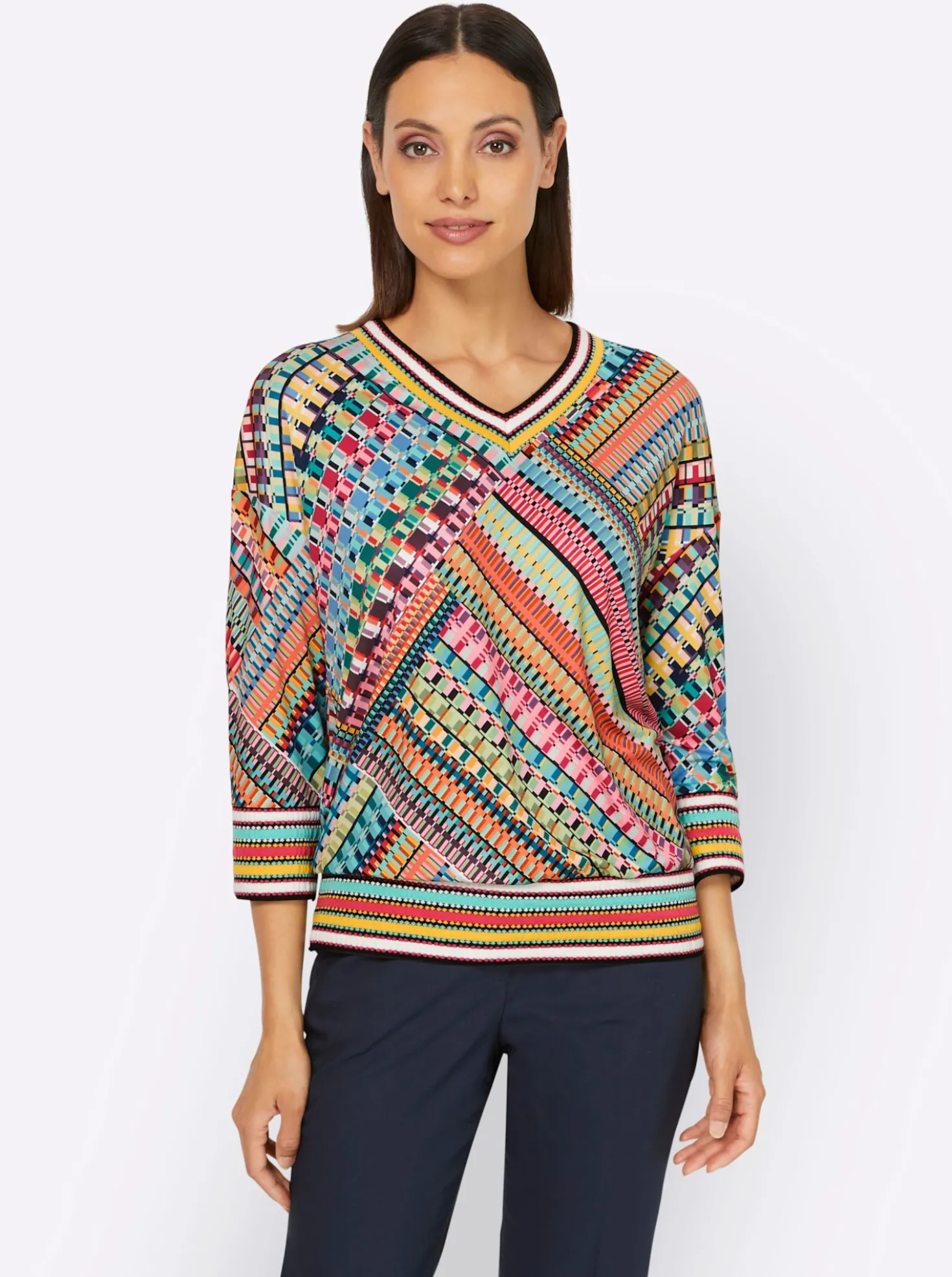 3/4-Arm-Shirt mit V-Ausschnitt