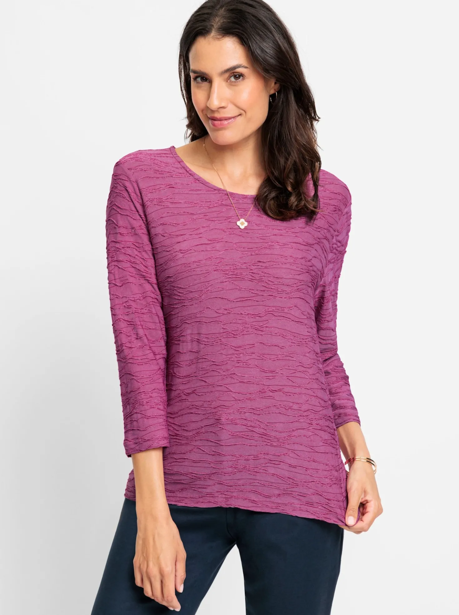 3/4-Arm-Shirt mit Wellen-Dessin