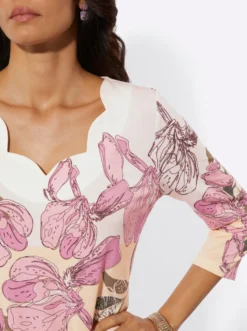 3/4-Arm-Shirt mit Wellenkante am Ausschnitt