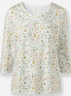 3/4-Arm-Shirt mit Wiesenblumen-Dessin