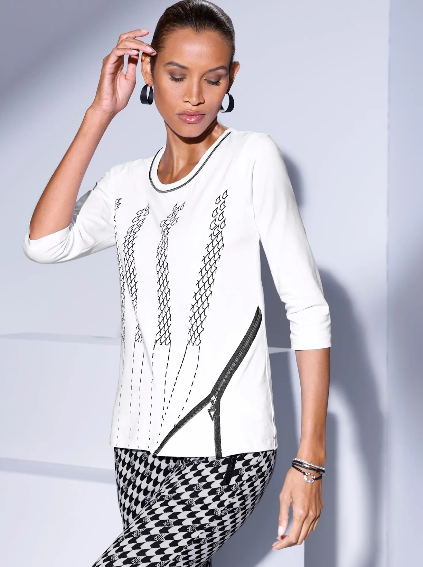 3/4-Arm-Shirt mit Zierreißverschluss