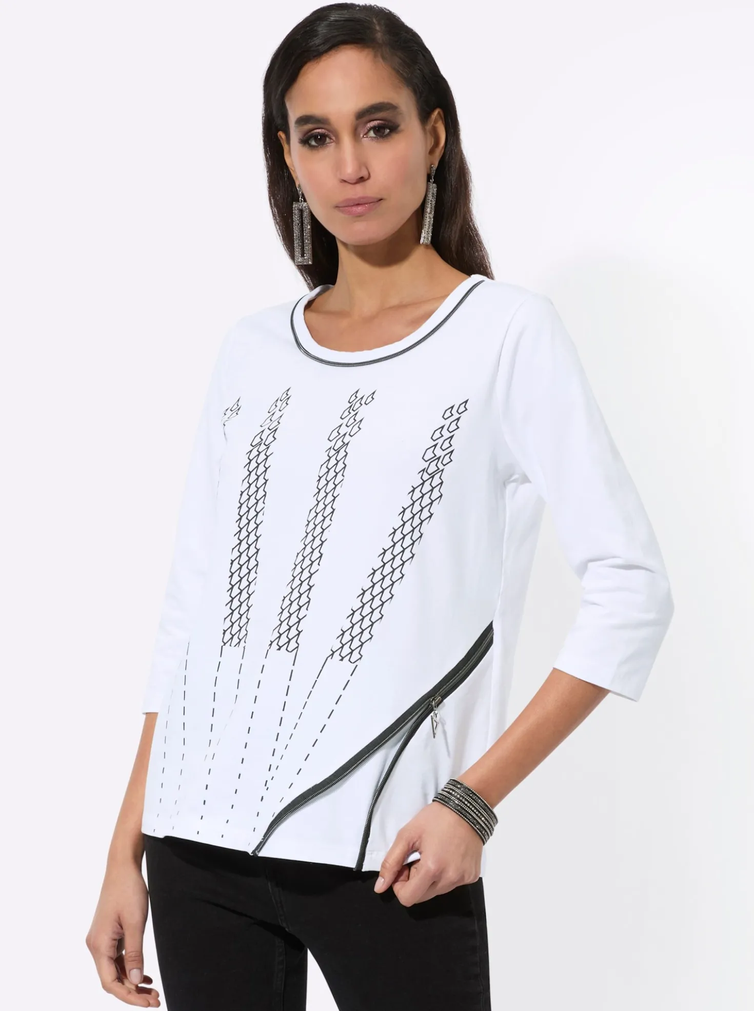 3/4-Arm-Shirt mit Zierreißverschluss
