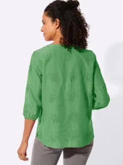 Baumwollbluse mit 3D-Blütenstickerei