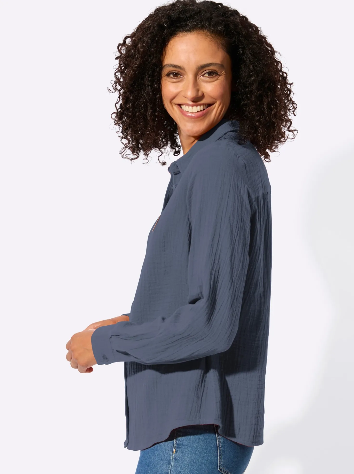 Baumwollbluse mit krempelbaren Ärmeln