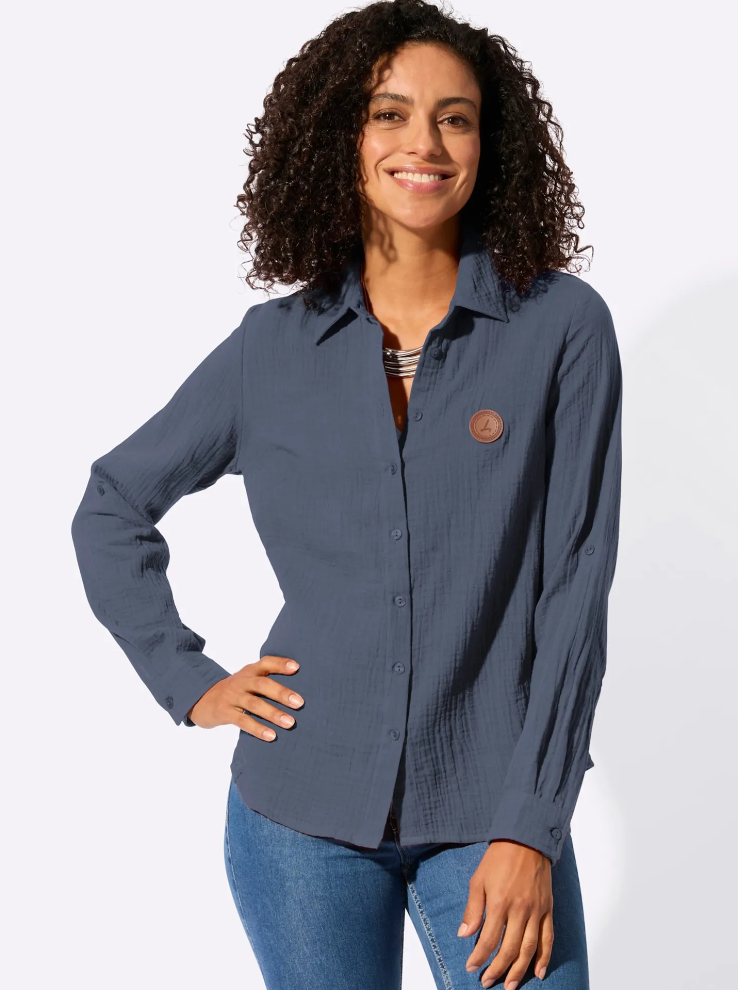 Baumwollbluse mit krempelbaren Ärmeln