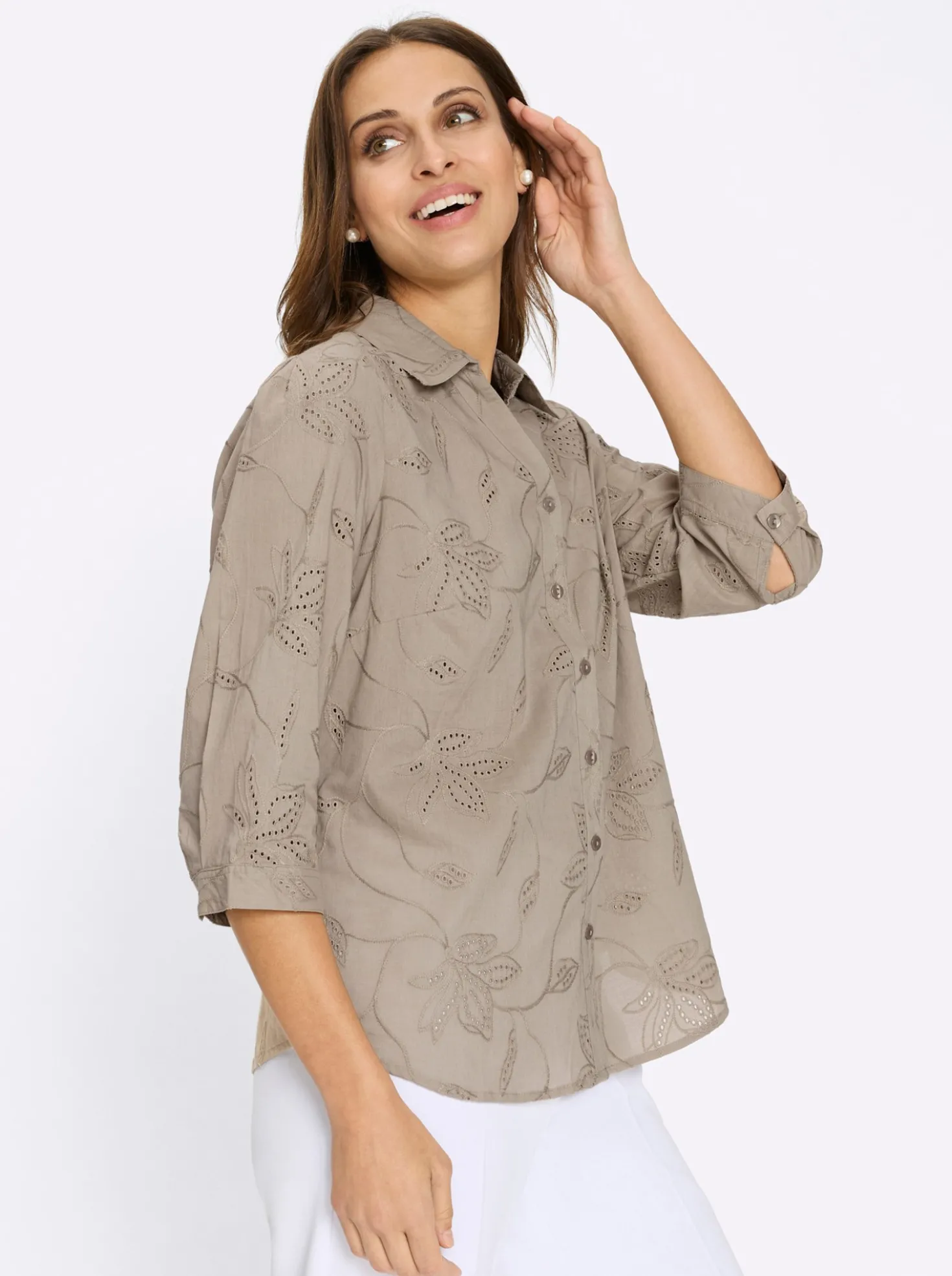 Baumwollbluse mit Madeira-Stickerei