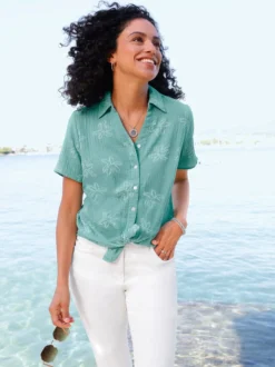 Baumwollbluse mit Palmen-Print
