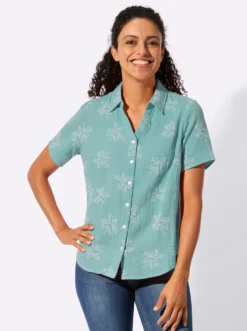 Baumwollbluse mit Palmen-Print