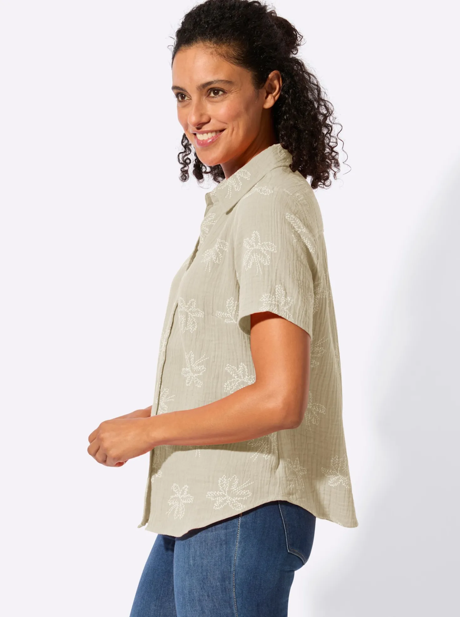 Baumwollbluse mit Palmen-Print