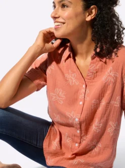 Baumwollbluse mit Palmen-Print