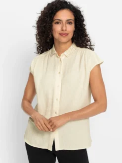 Baumwollbluse mit Spitzenkragen