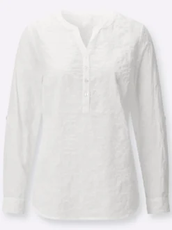 Baumwollbluse mit Stickerei rundum