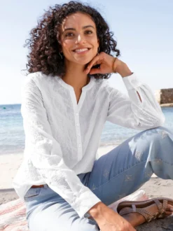 Baumwollbluse mit Stickerei rundum