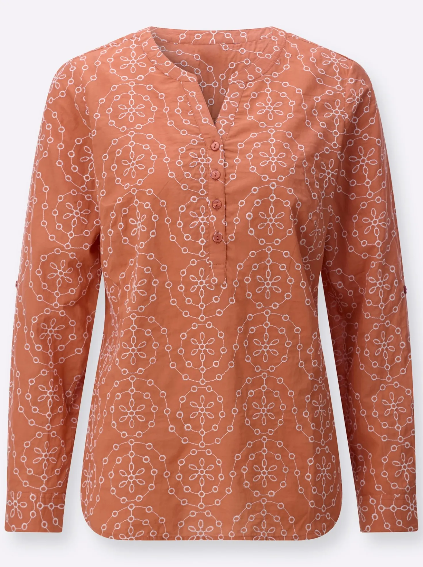 Baumwollbluse mit Stickerei rundum