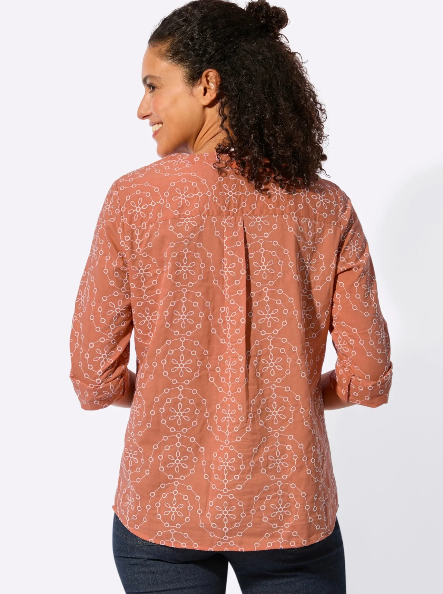 Baumwollbluse mit Stickerei rundum