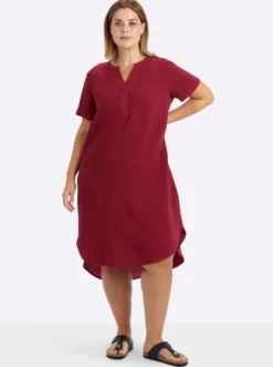 Baumwollkleid mit V-Ausschnitt und Knopfleiste
