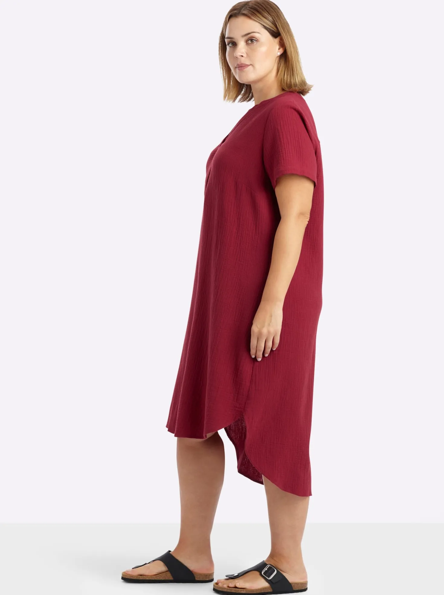 Baumwollkleid mit V-Ausschnitt und Knopfleiste