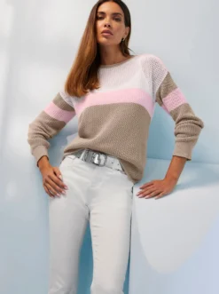 Baumwollpullover mit Blockstreifen