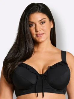 Bikini-Oberteil mit Mesh-Volants und Zierschleife