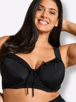 Bikini-Oberteil mit Mesh-Volants und Zierschleife