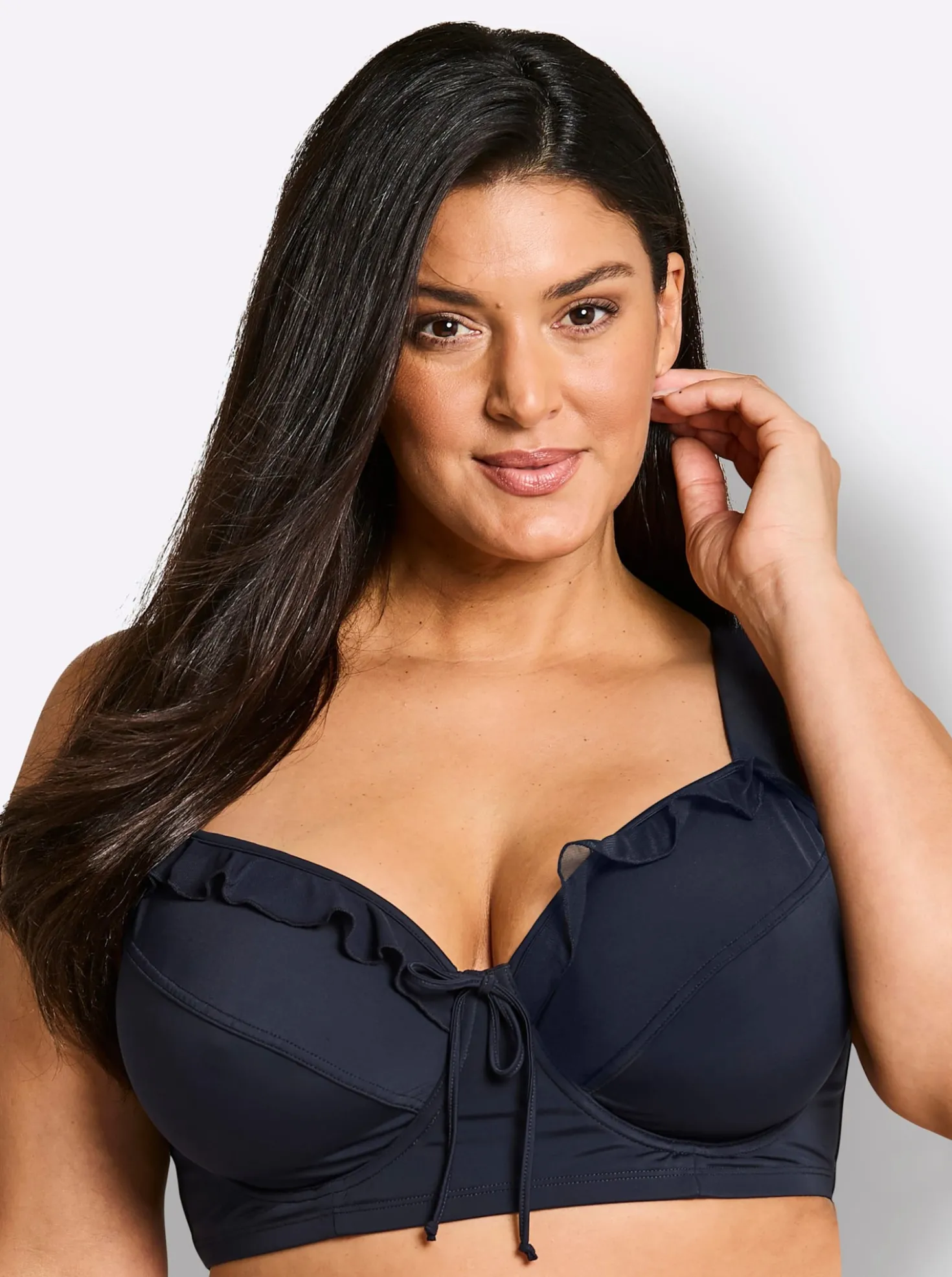 Bikini-Oberteil mit Mesh-Volants und Zierschleife