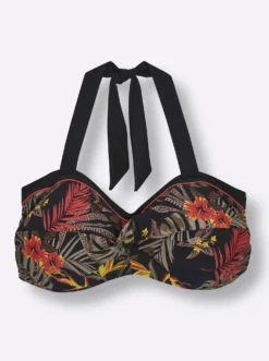 Bikini-Oberteil mit tropischem Print und Neckholder-Trägern