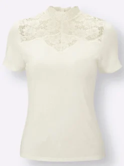 Blazershirt mit Spitze am Stehkragen
