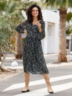 Blumenkleid in floral bedruckter Mesh-Qualität