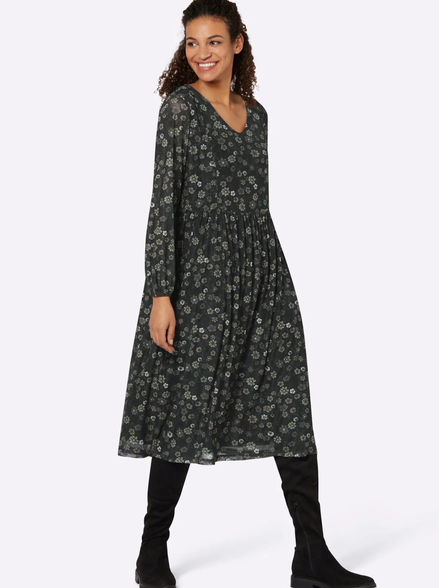 Blumenkleid in floral bedruckter Mesh-Qualität