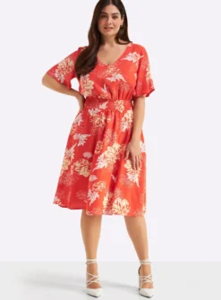 Blumenkleid mit breitem Smokbund