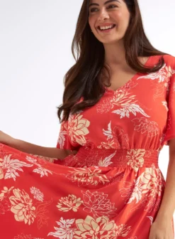 Blumenkleid mit breitem Smokbund