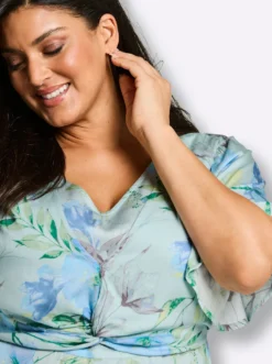 Blumenkleid mit Flügelärmeln und Knotendetail