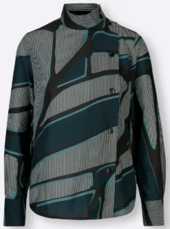 Bluse mit Stehkragen asymmetrische Knopfleiste