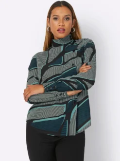 Bluse mit Stehkragen asymmetrische Knopfleiste