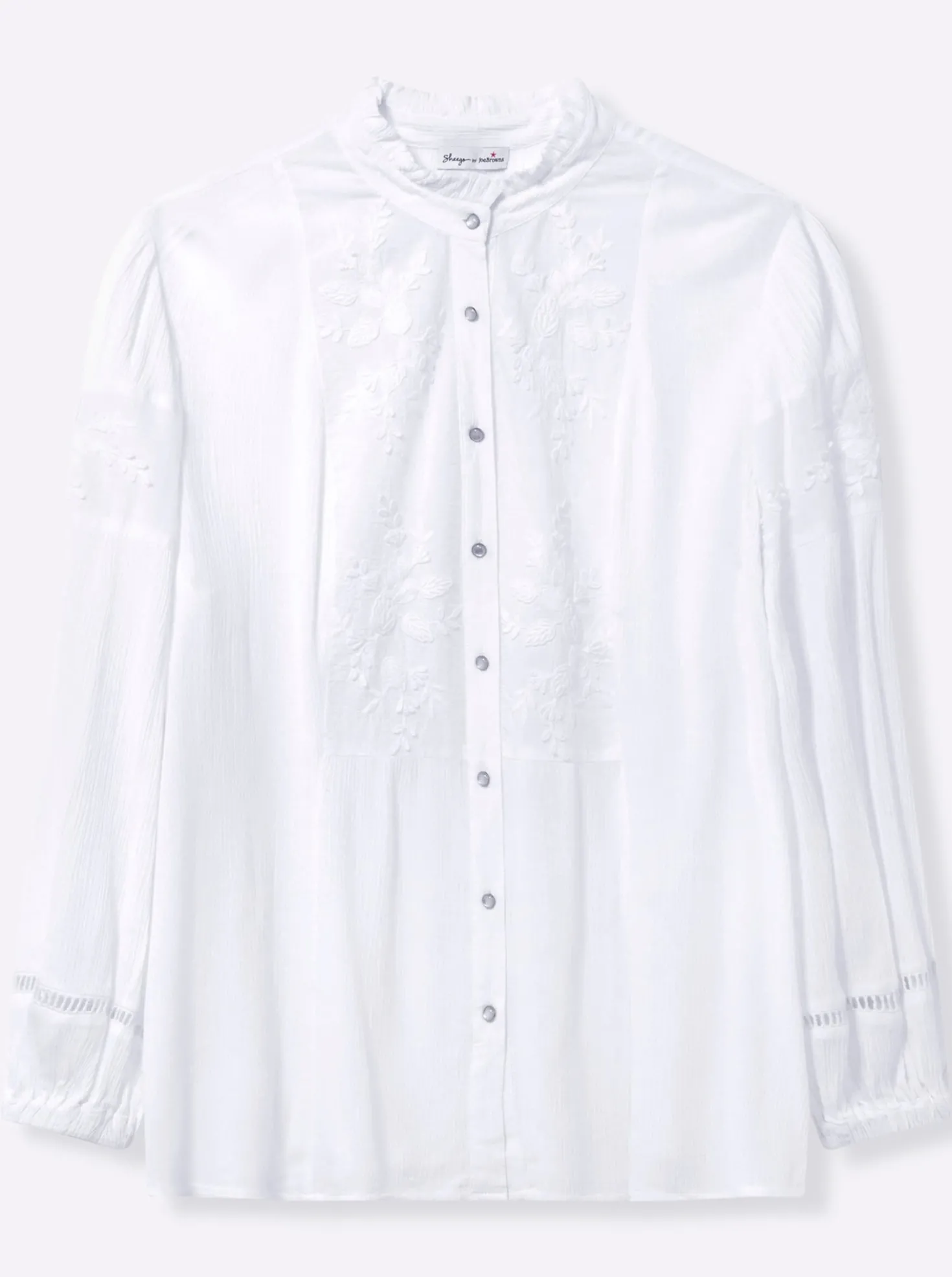 Bluse mit Stehkragen und Blüten-Stickereien